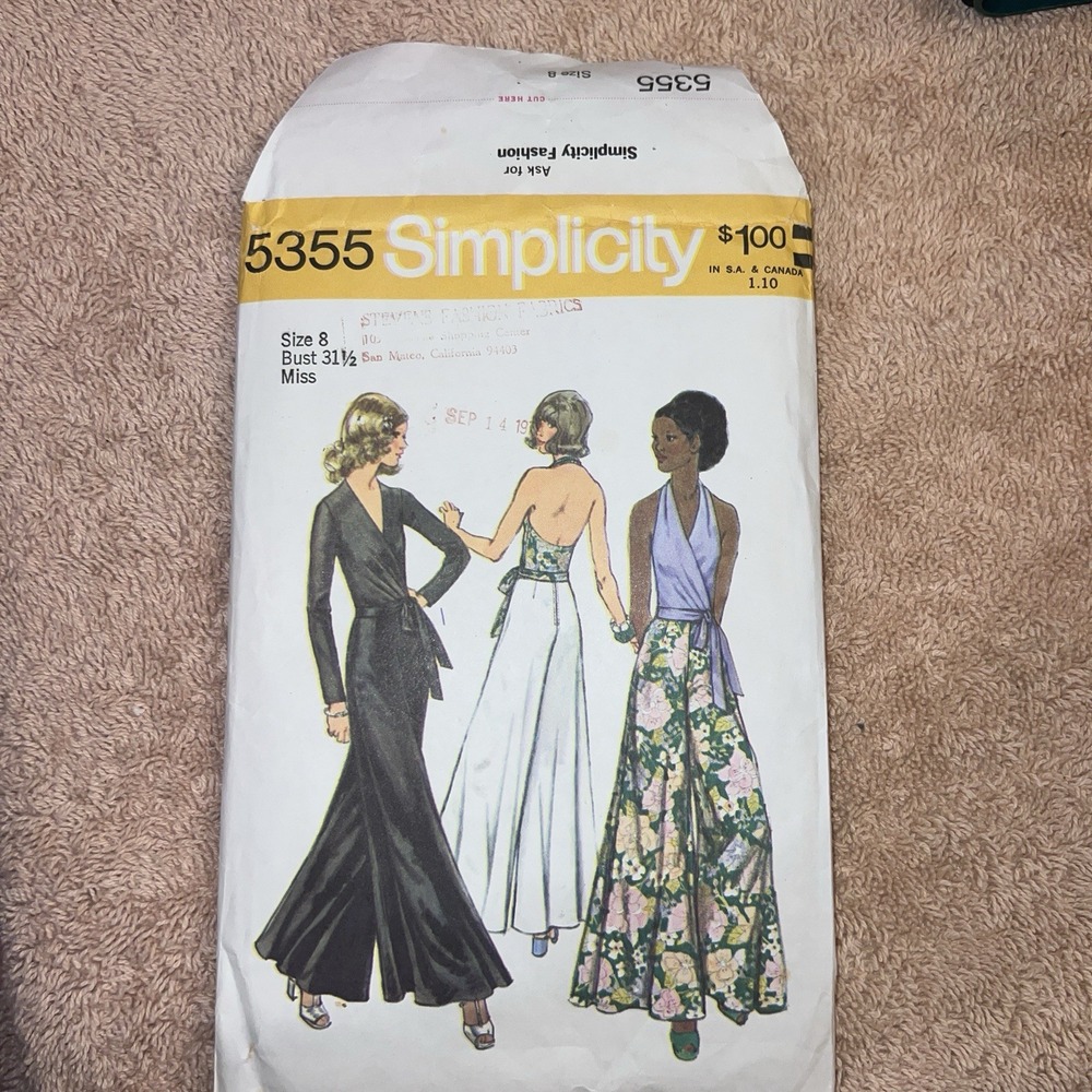 Vintage Simplicity Uncut 5355 Wrap Tie Blouse Halter Pants Sewing Pattern Size 8